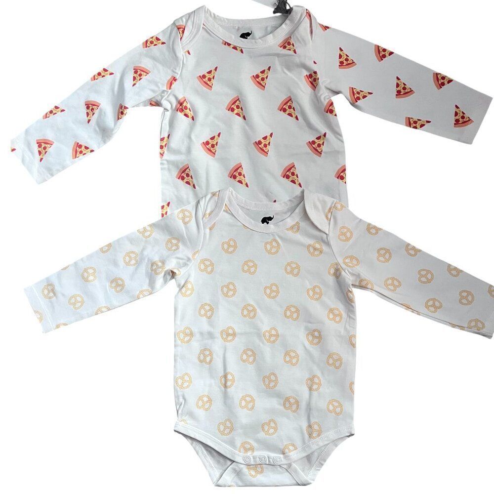 NWT! Monica + Andy Pizza Pretzels Print Layette Long Sleeve Bodysuit Set 9-12M